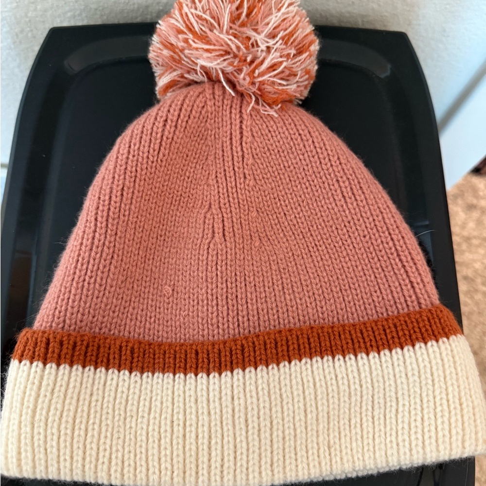 Wonder Nation Knit Hat with Pom-Pom in Pink and Cream